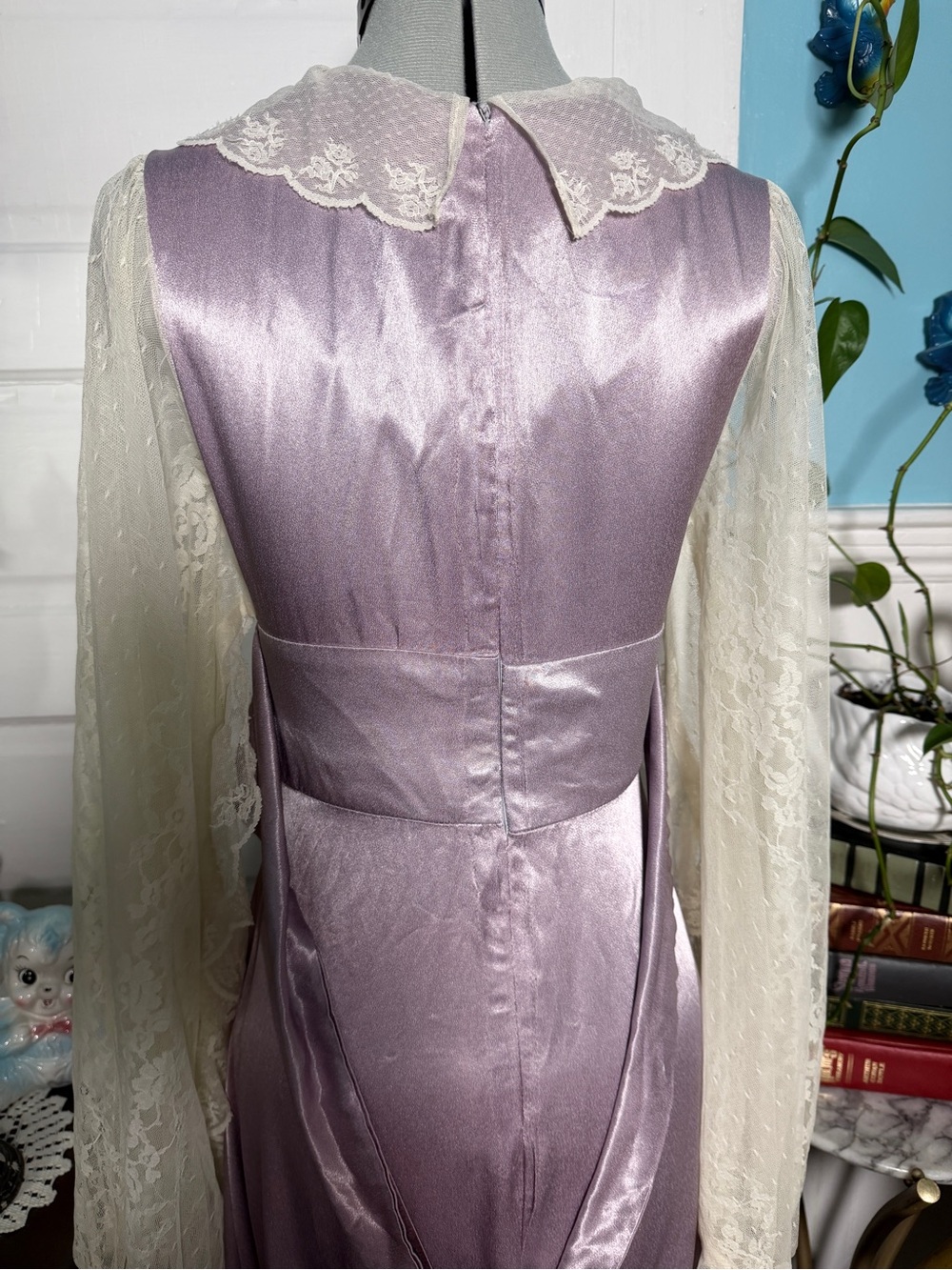 Gunne Sax by Jessica Purple/Ivory Liquid Satin Maxi,  5, altered to 7 - Picture 7 of 9